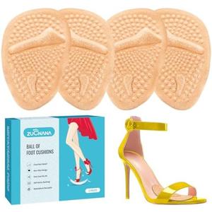 ZUCNANA Metatarsal Pads | 2 Pairs High Heel Inserts | Soft Gel Shoe Inserts for Women | Reusable Ball of Foot Cushions for Women Foot Pain Relief and Comfort | One Size Fits Any (Golden)