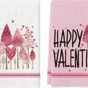 Artoid Mode Pink Love Heart Tree Happy Valentine's Kitchen Towels Dish Towels, 18x26 Inch Anniversary Wedding Decoration Cleaning Set of 2