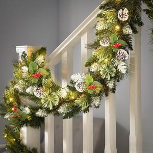 SHareconn 9FT Prelit Artificial Christmas Garland with Color Changing Lights and Timer by Batteries Operated for Mantle Table Stairs Fireplace Xmas Decoration, Holiday Indoor Outdoor, Snow