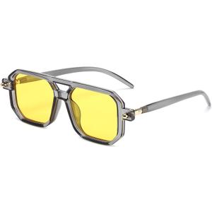 FEISEDY Vintage Square 70s Flat Aviator Sunglasses Women Men Classic Retro Stylish Frame UV400 Sunglasses B2622 (031 Transparent Grey Frame & Yellow Lens)