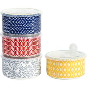 Selamica Ceramic Bowls with Lids,14 OZ Small Serving Bowls with Lids for Lunch Picnic Microwave Safe, 5 Inch Kitchen Food Storage Bowls Set of 4 for Prep, Salad, Pasta, Cereal, Assorted Colors