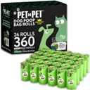 Pet N Pet 360 Counts, Unscented Dog Poop Bags Rolls, 41% Plant Based & 59% PE Poop Bags For Dogs, 24 Rolls Extra Thick Dog Waste Bag, Doggie Poo Bag