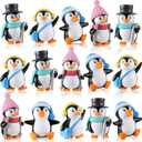 Zhanmai 16 Pcs Mini Penguin Characters Toys Collection Playset Cute Cartoon Figures Cake Topper Winter Penguin Figurines Cake Decoration for Christmas Birthday Landscape Party Supplies