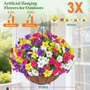Realistic Artificial Hanging Flowers for Outdoors with Basket, 1 Set Large Size UV Resistant Artificial Outdoor Flowers, Full Faux Outdoor Flowers Fake Hanging Flowers for Porch, Front Door, Garden