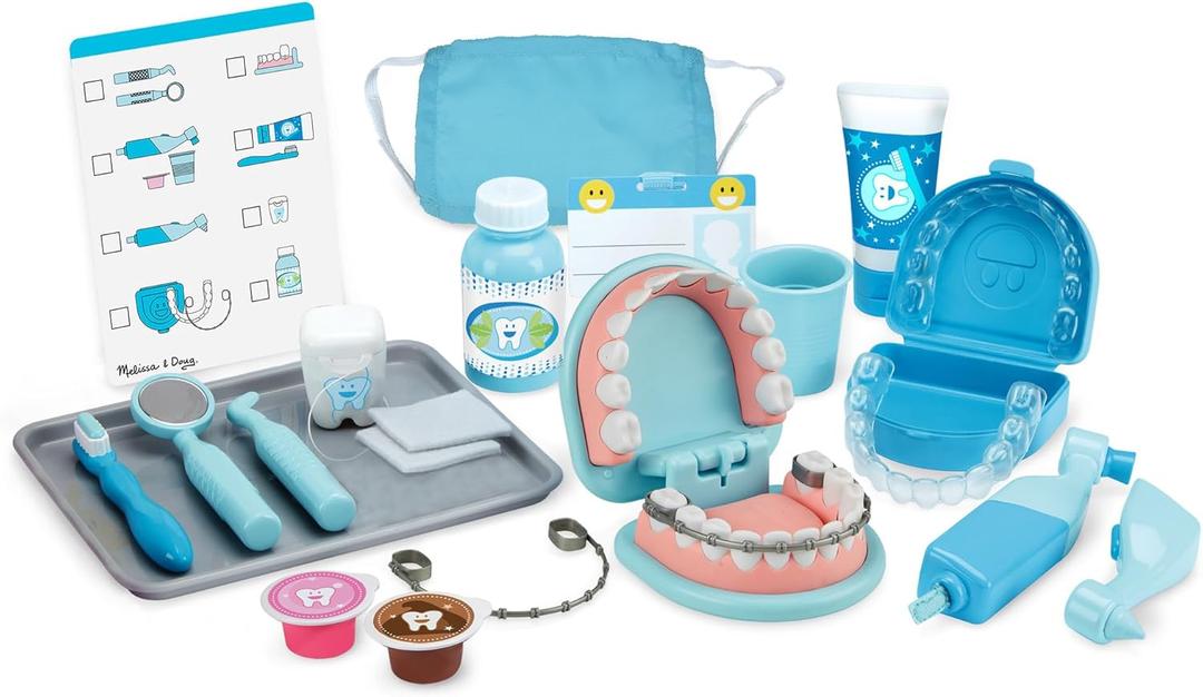 Melissa & Doug Super Smile Dentist Kit with Pretend Play Set of Teeth and Dental Accessories (25 Toy Pieces) Pretend Dentist Play Set, for Kids Ages 3+