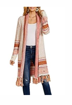 Misassy Womens Boho Open Front Long Cardigans Sweater Loose Long Sleeve Embroidery Tassels Kimono Duster Outwear