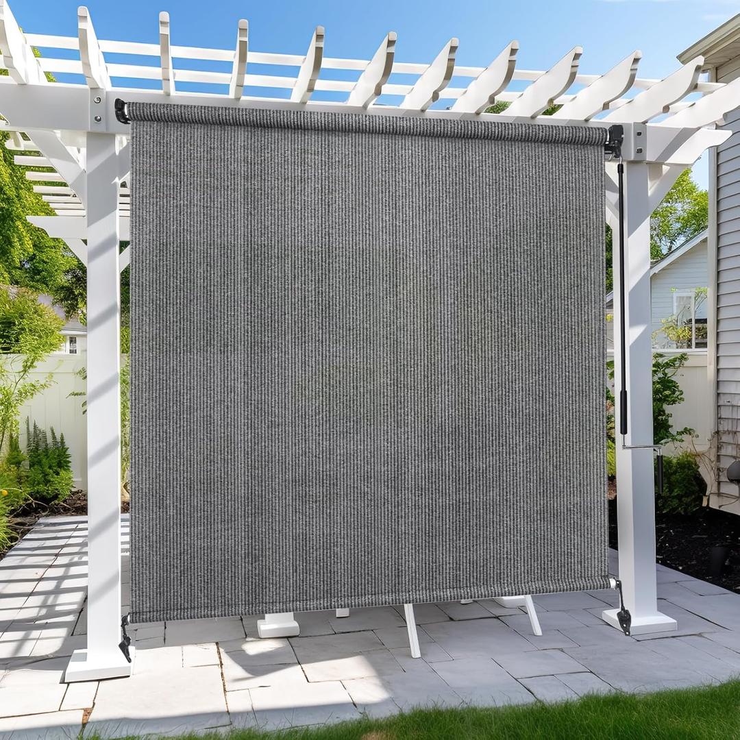 KANAGAWA Outdoor Roller Shade 7'X8' Light Grey Exterior Cordless Patio Roll Up Shades for Outside Pergola Porch, Outdoor Blinds for Patio