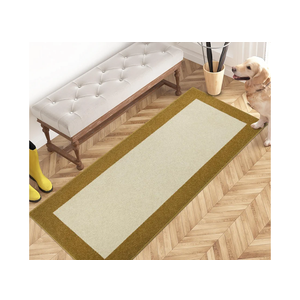 PURRUGS Dirt Trapper Door Mat 24" x 60", Non-Slip/Skid Machine Washable Entryway Rug, Shoes Scraper, Throw Rug, Super Absorbent Area Rug for Muddy Wet Shoes and Paws, Light Cream & Gold