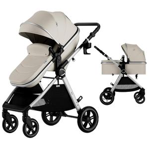 Accombe Baby Stroller, 2 in 1 Newborn Stroller Convertible Bassinet for Infant Toddler Pram with Footmuff (Camel)