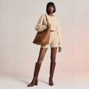 Adrizzlein Knee High Boots for Women Chunky Heel Fall Boots Pointed Toe Booties Side Zipper Tall Boots Slip On Dress Boots for Wedding (6, Brown)