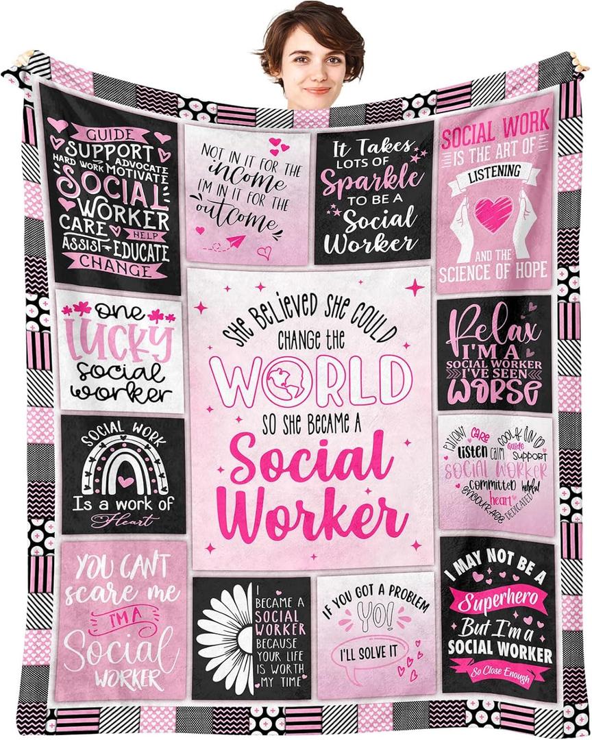 Social Worker Gifts for Women Throw Blanket 60" x 50", Best Social Worker Appreciation Graduation Gifts, Gift for Social Workers Women, School Social Worker Office Decor