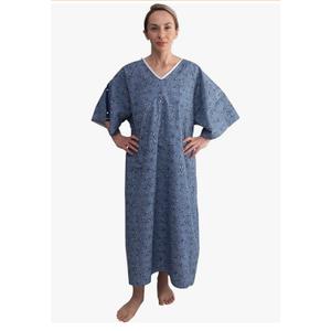 1 PK 3XL Hospital Gown – Blue Leaf Print V-Neck Unisex Patient Robe with Steel IV Shoulder Snaps Fits Men to 2XL & Women to 3XL