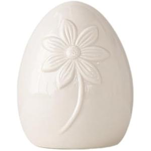 4.3 Inch Ceramic Easter Egg Statue with Flower Pattern, Handmade Eggs Figurine Decorations for Spring Party Living Room Home Decor (White Flower) 5 Pack