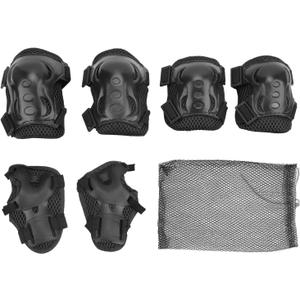 OUKENS Kids/Youth Knee Pads Elbow Pads Wrist Guards Set for 5-16 Years, Child Protective Gear Set for Roller Skates, Cycling, BMX Bike, Skateboard, Scooter Riding Sports (Black)
