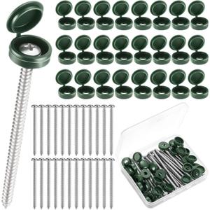 Zhengmy 24 Set 3 Inch Shutter Fasteners Shutter Pins Screws and Caps Bulk 304 Metal Stainless Steel Screws with Vinyl Caps for Outside Windows Hardware Railings Furniture (Green)