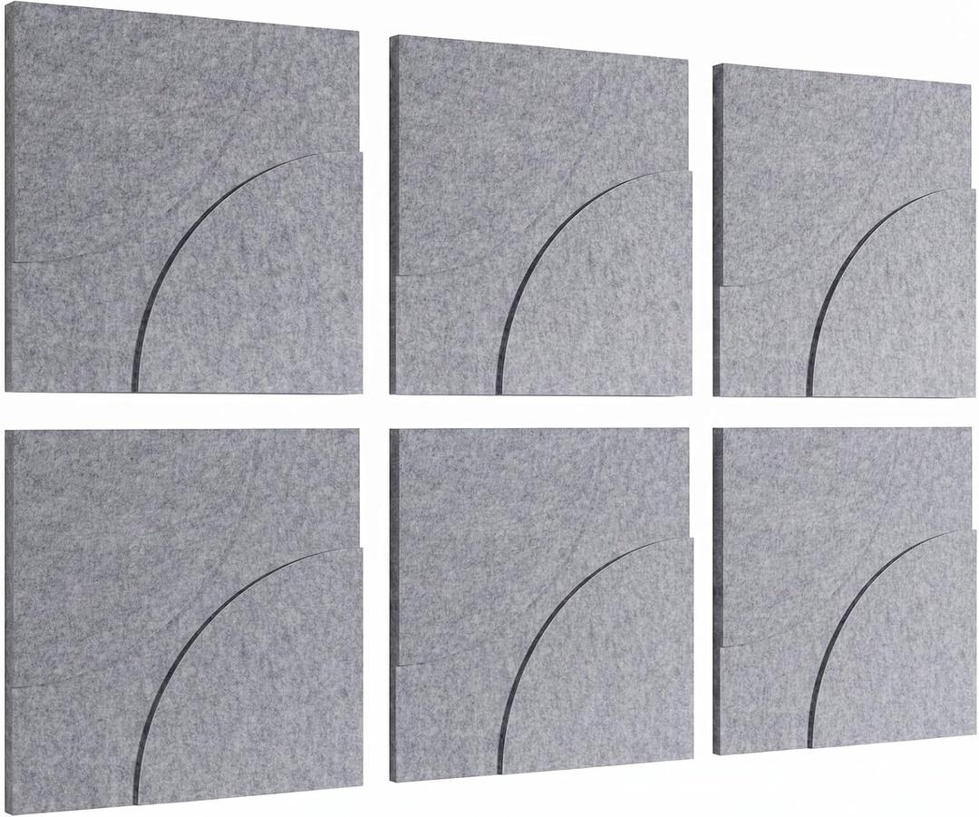 Large Acoustic Panels, 6-Pack Soundproof Wall Panels 23.6" x 23.6", Sound Absorbing Panels Nano Tape Included, High Density Acoustic Treatment for Recording Studio, Office, Home(Light Gray), 23.6” x 23.6”0.71"
