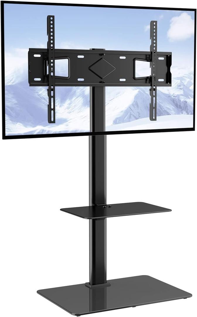 VEVOR TV Stand Mount, Adjustable Swivel Floor Stand for 32-65 Inch TVs, Portable with Tempered Glass Base, Height Adjustable for Living Room or Bedroom, White