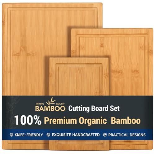 Hiware 1-piece Bamboo Cutting Boards for Kitchen, Heavy Duty Bamboo Cutting Board with Juice Groove, Wood Cutting Board Set for Meat, Vegetables, 15"x10"