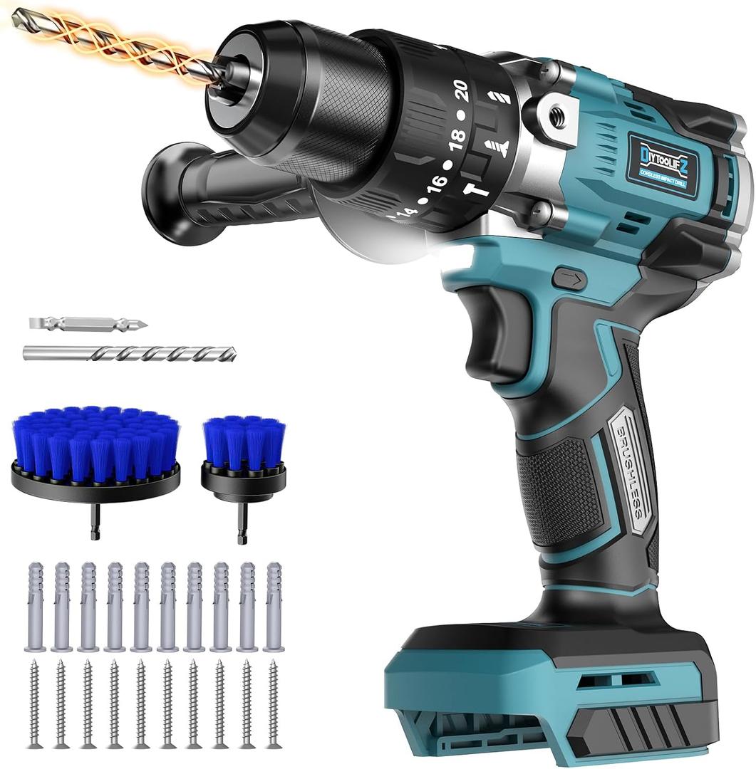 DIYtoolifz Cordless Power Drill Compatible with Makita 18v Battery: 3 Modes Electric Power Drill Kit Tool,1/2 Inch Keyless Chuck Cordless Impact Drills Set,Variable Speed for Home,Garden(No Battery)
