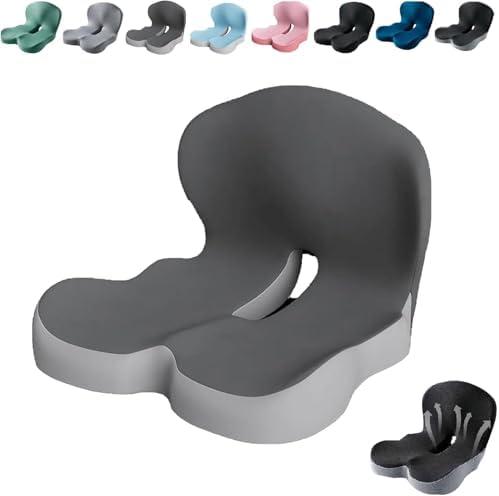 Orthopedic Cushion,Ergonomic Memory Foam L-Shaped Integrated Seat Cushions with Adjustable Strap,Ultra Breathable Non-Slip Design for Office Chair,Car,Wheelchair (Gray)