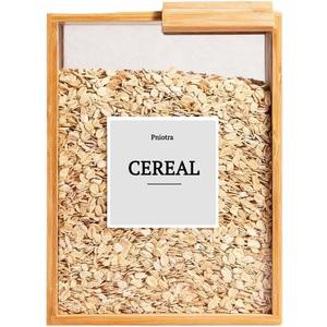Cereal Containers Storage Dispenser for Panty, Kitchen Organization Bamboo Food Storage Container with Lables for Rice, Snack, Tea, Dry Food, Pasta (1 Pack)