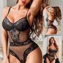 Avidlove Women Sexy Lingerie Sheer Lace Bodysuit V Neck Teddy Lingerie One Piece Mini Babydoll (Black, S)
