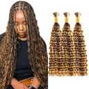 P4/30 Human Braiding Hair For Boho Braids 26 26 26 Inch 3 Bundles Highlight Brown Deep Wave Bulk Boho Curly Human Hair For Bohemian Knotless Braids