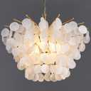 TOCHIC 28" Capiz Shell Chandelier, Modern Coastal Light Fixture for Bedroom Gold Chandelier for Dining Room Living Room Nature Seashell Pendant Light Fixture for Kitchen, Foyer, Entryway, 7 Lights