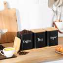 Tioncy Coffee Tea Sugar Container with Tray Set of 3 Airtight Metal Canister with Bamboo Lid Tray for Kitchen Counter Dining Room Farm House Kitchen Style Drink Station Organizer Set (Black)