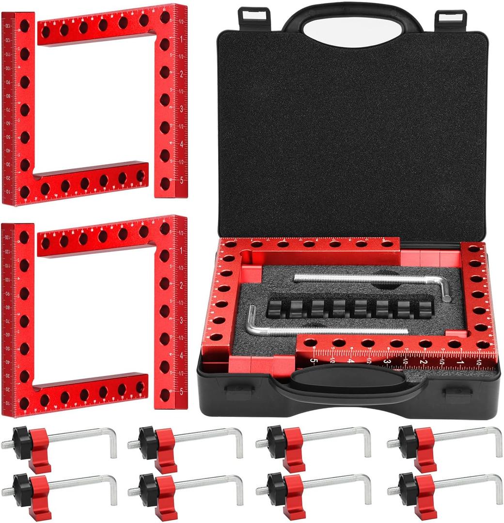 Corner Clamp for Woodworking, 90 Degree Clamp, Right Angle Clamp, 4 Pack 5.5" x 5.5" Aluminum Alloy Positioning Clamping Squares with Case for Picture Frames, Boxes, Cabinets, Drawers