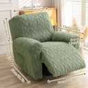 Recliner Chair Covers 4-Pieces, Soft Stretchable Slipcovers with Elastic Straps, Oversized Plush Furniture Protector, Green, Storage Pocket on Arm Cover