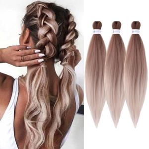 Pre-Stretched Braiding Hair Ombre Brown Braiding Hair Extensions 26 Inch 3 packs Hot Water Setting Professional Soft Yaki Synthetic Crochet Braids
