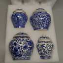 Hushee Set of 4 Blue and White Porcelain Vase Chinoiserie Ginger Jar Blue Flower Vase 2 Size Ceramic Chinese Flower Decorative Bud Jars with Lid for Home Bedroom Shelf Tabletop Decor