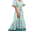 R.Vivimos Womens Summer Cotton Short Sleeve V Neck Floral Print Casual Bohemian Midi Dresses Larg