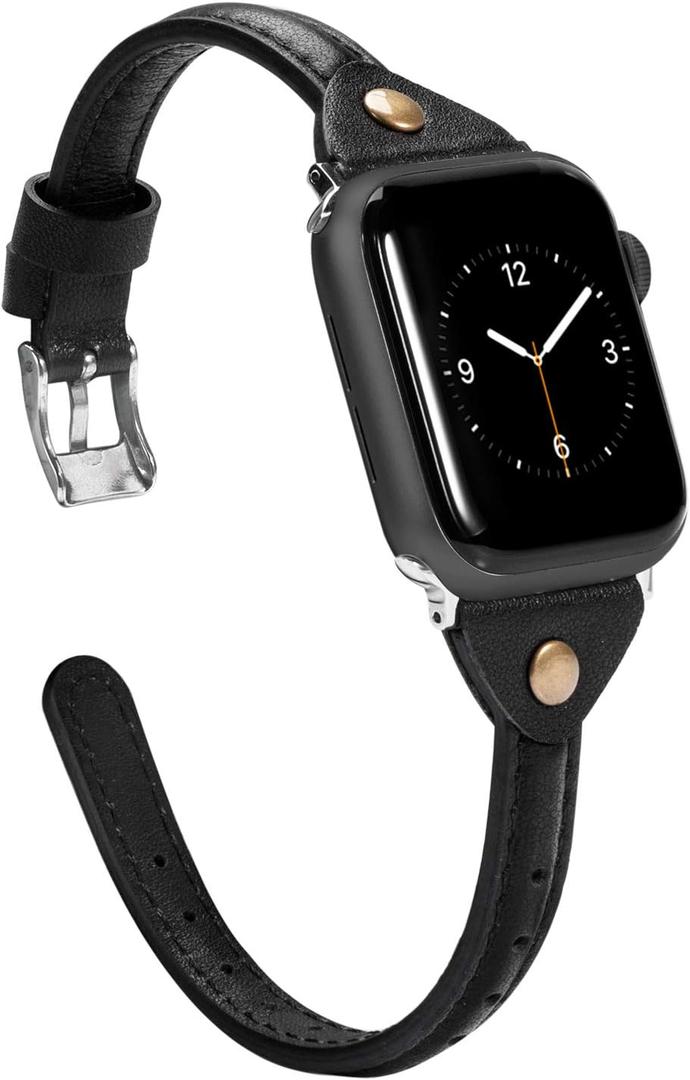Wearlizer Slim Rivet Leather Compatible with Apple Watch Bands 41/40/38/44/45/46/49/42mm Women Men Dressy Thin Strap Wristbands Bracelet for iWatch Series 11 10 9 8 7 6 5 4 3 SE/Ultra 3 2 1