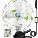 10-Inch Silver Cigarette Lighter Fan, Two-Speed Adjustment, 360-Degree Rotation, Clip-On Design 12 Volt Fan, Perfect for Cars, Trucks, RVs and More (Cord Length 6.56FT)