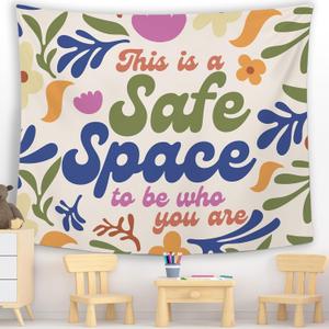 MNASAIOO Classroom Floral Wall Tapestry Hanging, Inspirational This Is A Safe Space to Be Who You Are Tapestries, Nursery Trendy Wall Decor for Kids School Bedroom Playroom Reading Nook Dorm 50x60in