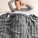 Homemate Heated Blanket Electric Throw - 50"x60" Heating Blanket Throw 1/2/4/6/8 Hours Auto-Off 10 Heat Levels Over-Heat Protection Luxury 800 GSM Faux Fur 200 GSM Sherpa ETL Certification (29 - Stone Grey)