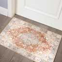 MUJOO 2'x3' Rugs Machine Washable Area Rugs for Entryway Boho Rug for Bathroom Kitchen Non Slip Carpet Abstract Soft Low-Pile Orange Navy Blue Area Rug Floral
