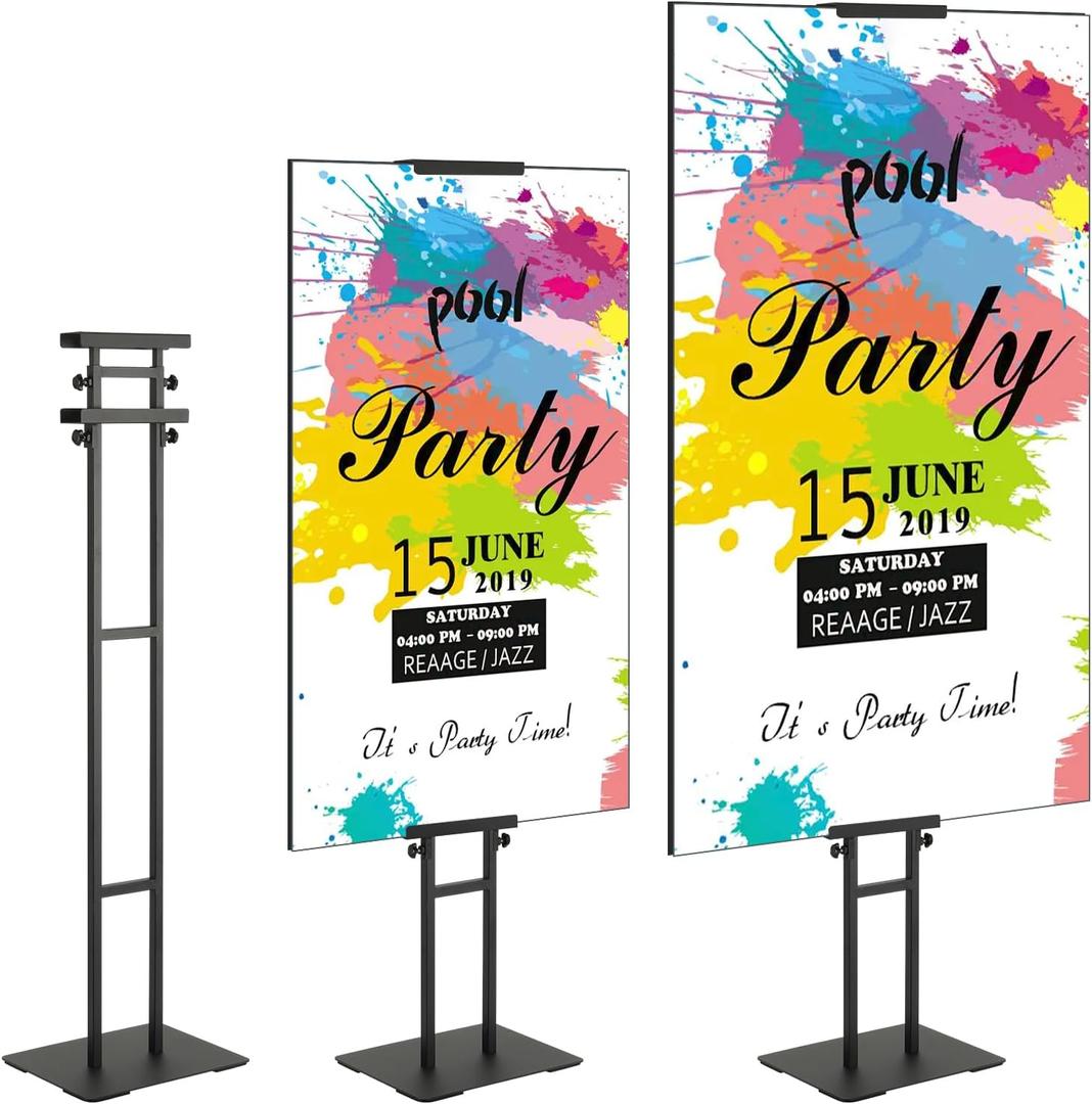VEVOR Poster Stand, Adjustable Height Up to 75", Double-Sided Heavy Duty Pedestal Sign Holder, Floor Standing Sign Holder Banner Stand with Shock-absorbing Base for Display, for Board and Foam, Black