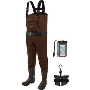 TIDEWE Neoprene Waders, Cleated Bootfoot Men Chest Waders, Waterproof Fishing & Hunting Neoprene Chest Waders (12, Brown)