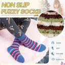 Eyean Kids Fuzzy Socks Non Slip Soft Fluffy Slipper Grips Socks Warm Plush Cozy Cabin Boy Girls Crew Socks 6 Pairs (8-12 Years, Colorful Stripes)