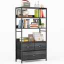 6 Tier Bookshelf, 47-Inch Small Bookcase with 3 Fabric Storage Drawers, Wood and Metal Book Shelf Storage Organizer, Industrial Display Standing Shelf Unit for Bedroom, Living Room, Black