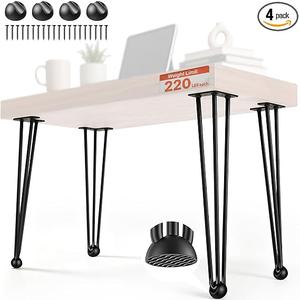 VEVOR Hairpin Table Legs 28" Black Set of 4 Desk Legs 880lbs Load Capacity (Each 220lbs) Hairpin Desk Legs 3 Rods for Bench Desk Dining End Table Chairs Carbon Steel DIY Heavy Duty Furniture Legs