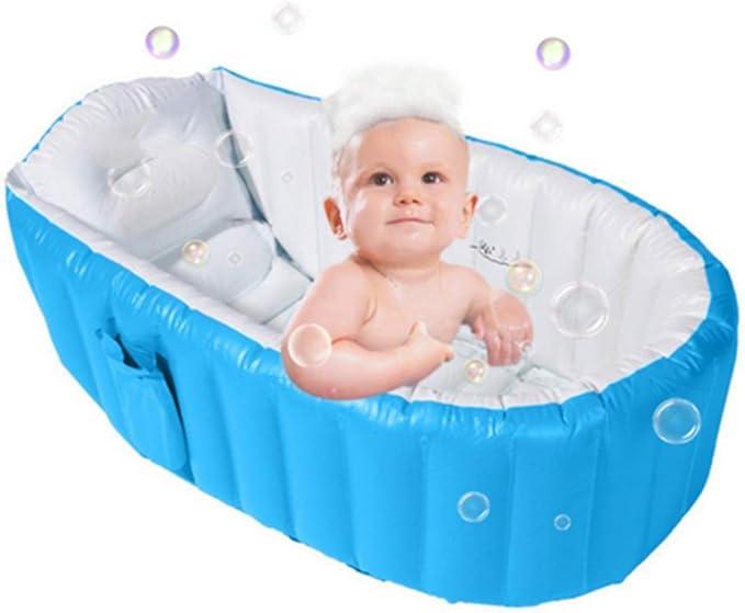 Inflatable Baby Bathtub,No Pump Kid Infant Toddler Infant Newborn Inflatable Foldable Shower Pool (Blue) , 98L x 68W x 28H centimetres