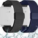 2 Pack Splash-Proof Stretchy Nylon Watch Bands Compatible with Gizmo Watch 3 2 1/Gabb Watch 3e 3 2 1/SyncUP Watch 2 1/Cosmo JrTrack 5, 20mm Soft Replacement Strap with Magnetic Buckle Kids Boys Girls (Black+Dark Blue)