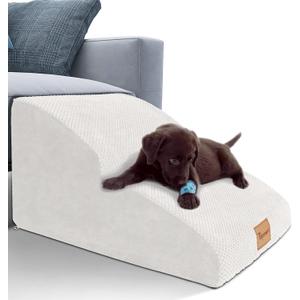 Topmart High Density Extended Foam Dog Ramp&Steps 2 Tiers,11.8" High,Non-Slip Dog Stairs,Soft Foam Pet Ladder with Waterproof Cover,Best for Injured,Older Cats,Pets with Joint Pain (White)