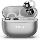 PAXA Clip On Earbuds, Clipbuds7 Open Ear Earbuds Wireless Bluetooth 5.4 with LED Display, Auto L-R Ear Recognition and Touch Control, Ultra-Light 4.5g Fit Comfort for Sports Fitness Daily Use, Silver