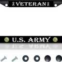 Car License Plate Frame - License Plate Frame US Army Veteran - Standart Cars USA Stainless Steel Frame for Front and Rear - Metal Plate Frame with 2 Holes and Screws 6x12.25 inches