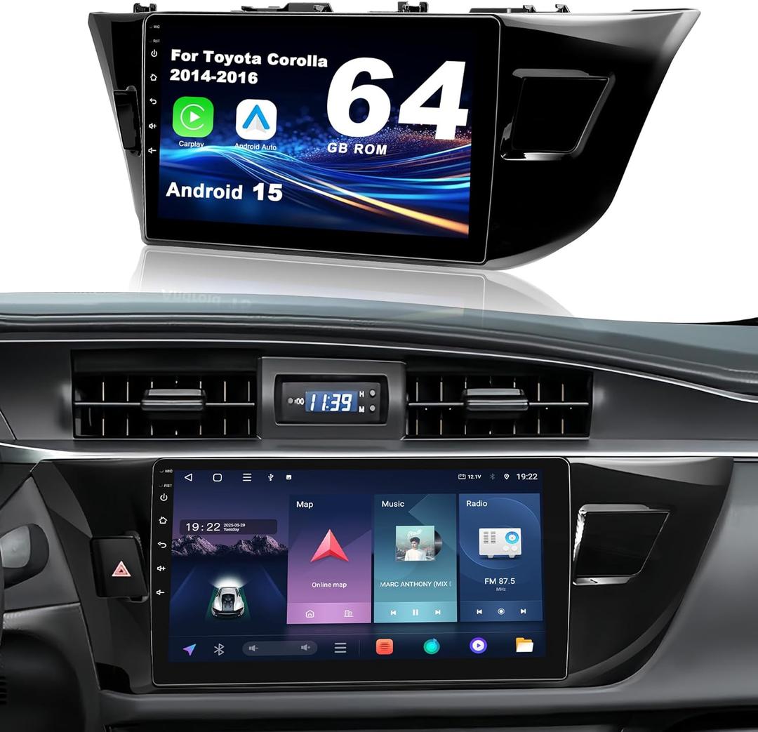 Android 15 Car Radio for Toyota Corolla 2014-2016: 10.1'' 4GB+64GB Car Stereo Upgrade Wireless CarPlay & Android Auto with WiFi 6, Bluetooth, GPS Navigation, FM Radio, EQ, SWC, 1080P Backup Camera